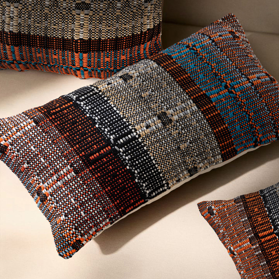 Woven Reversible Ethno Cushion Cover with Textured Surface and Concealed Zipper Kalsten