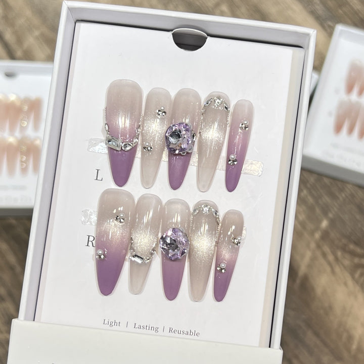 Elegant Stiletto Press-On Nails with Gemstone Accents Kalsten