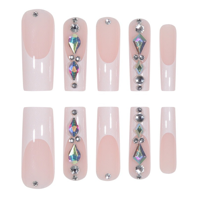 Artificial nail set with glamorous rhinestones and 3D decorations Kalsten
