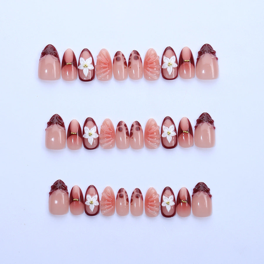 Artificial nail set with floral 3D applications and elegant gradient design Kalsten