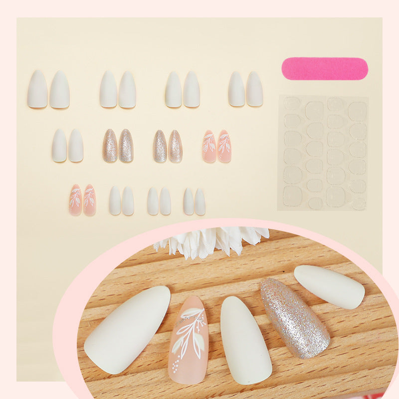 Elegant Press-On Nail Art Set with Floral Accents Kalsten