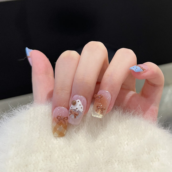 Decorative Press-On Nail Art Set with Charming Bow Accents Kalsten