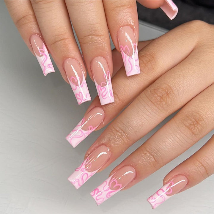 Artistic Long Press-On Nails with Heart Design Kalsten