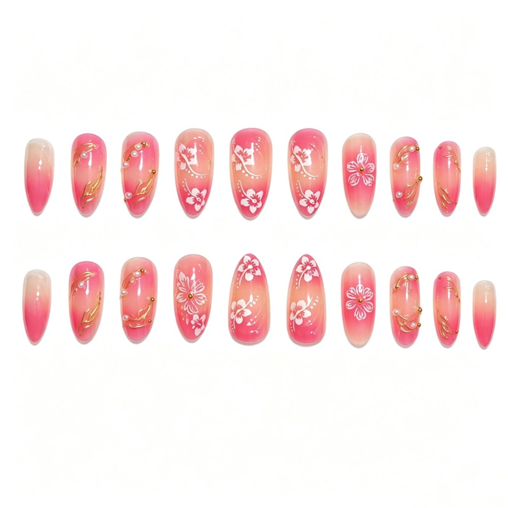 Artistic Nail Art Press-On Nail Set with Floral and Gold Accents Kalsten