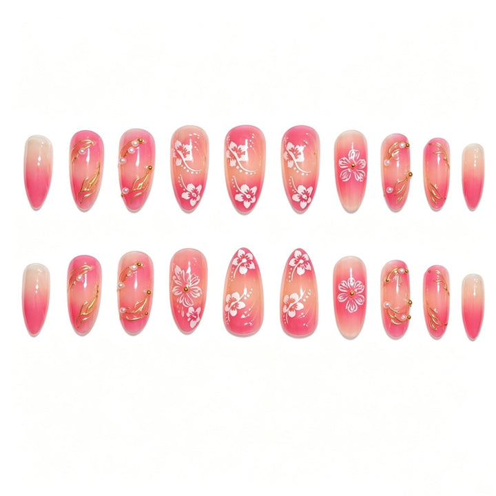 Artistic Nail Art Press-On Nail Set with Floral and Gold Accents Kalsten