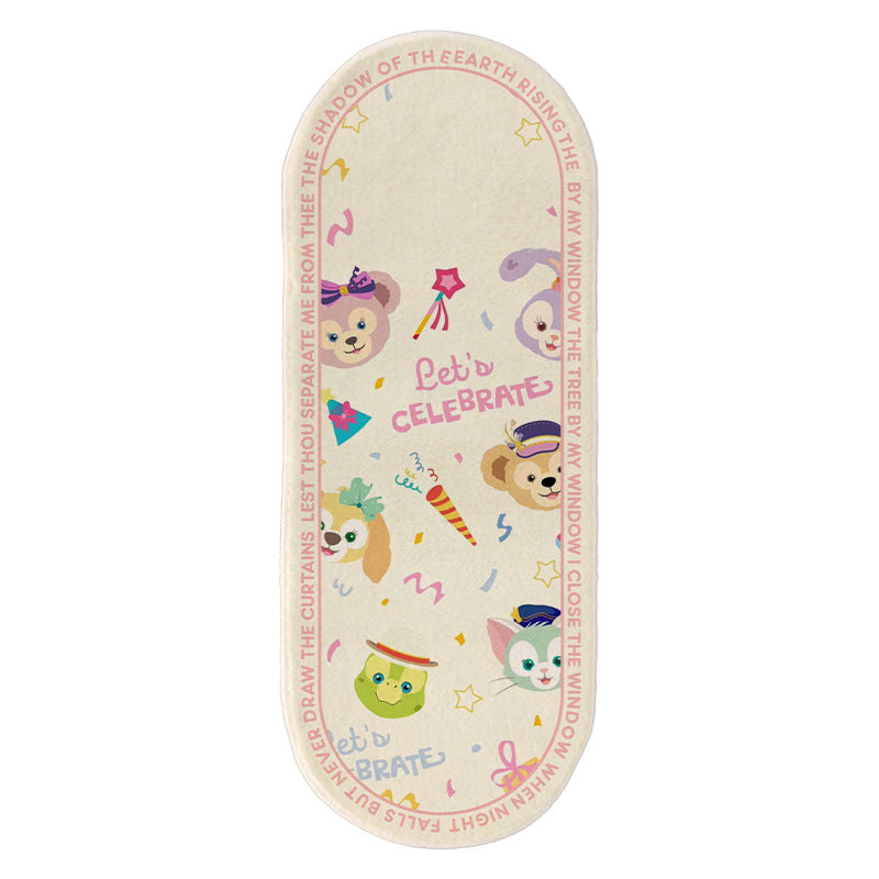 Plush Oval Runner Rug with Cute Cartoon Bear & Friends Print