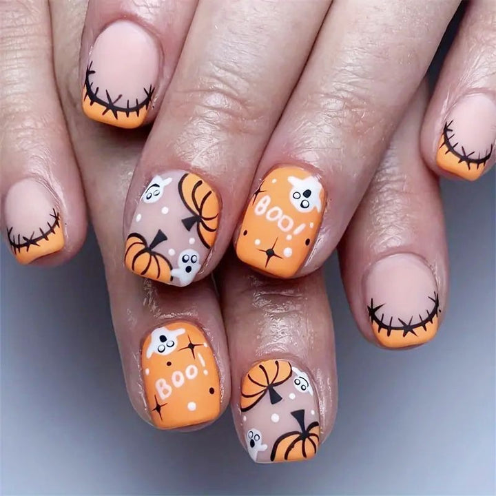 Halloween Fake Nail Set with Cute Pumpkin and Ghost Designs Kalsten