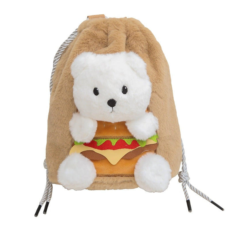 Plush Animal-Themed Drawstring Bag