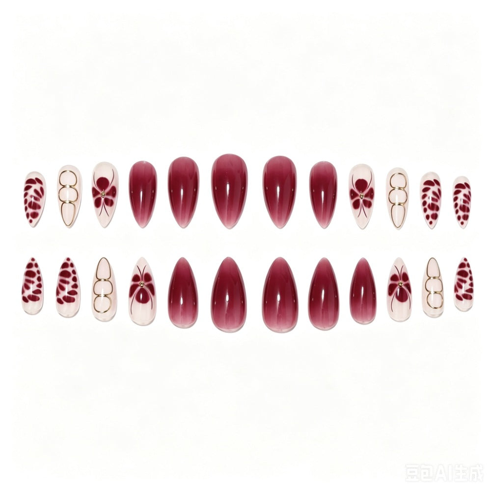 Artistic Press-On Nail Set with Floral and Ombre Designs Kalsten