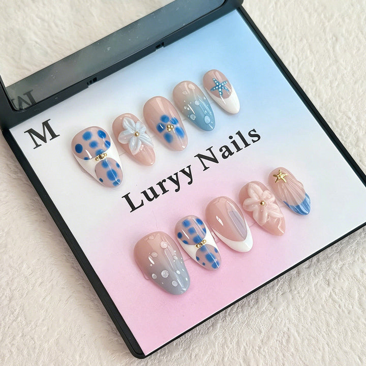 Artistic Press-On Nail Art Set with Floral and Geometric Designs Kalsten