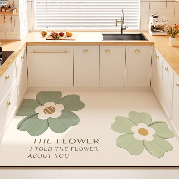 Decorative Floral Quote Kitchen Mat for Home
