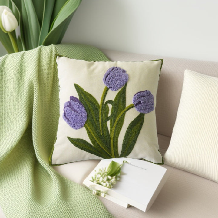 Flower Bouquet Embroidered Cushion