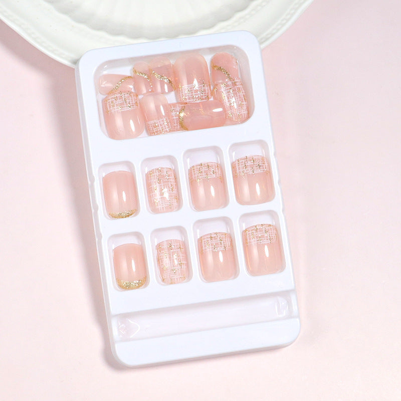 Elegant Press-On Nail Set with Gold Accent and Glitter Design Kalsten