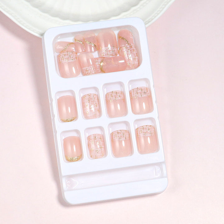 Elegant Press-On Nail Set with Gold Accent and Glitter Design Kalsten