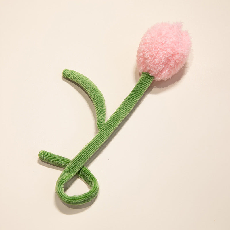 Plush Corduroy Tulip Cat Teaser Toy with Fluffy Pom Bud & Flexible Stem Kalsten