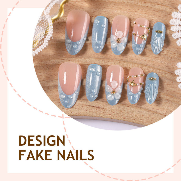 Creative acrylic nail set with elegant flower and glitter accents Kalsten