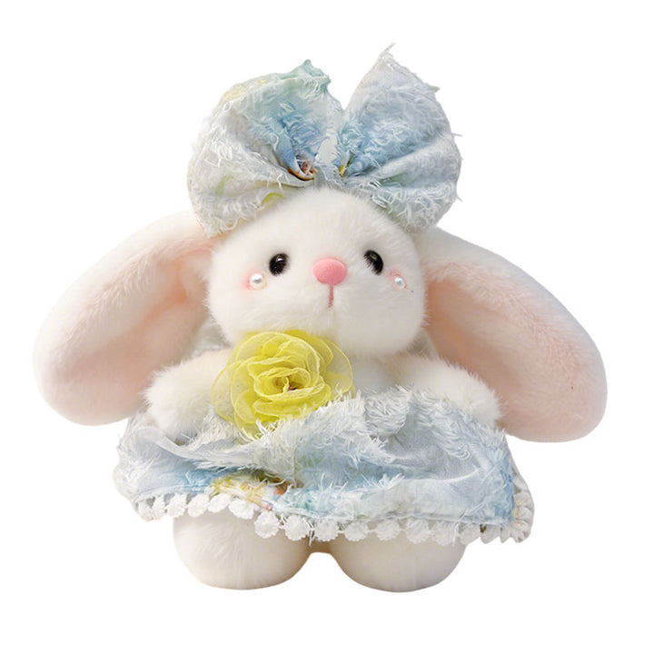 Plush Bunny Bag Charm Keychain with Decorative Bow and Floral Dress Kalsten