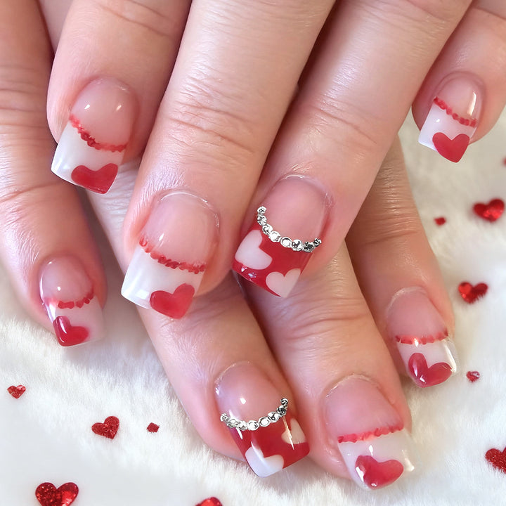 Heart-Embellished Acrylic Press-On Nail Art Kalsten