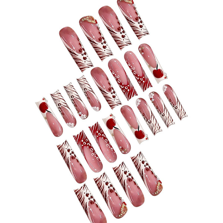 Decorative Long Press-On Nail Art with Gem Accents Kalsten