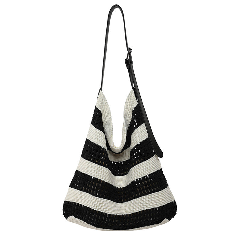 Striped Woven Slouchy Tote