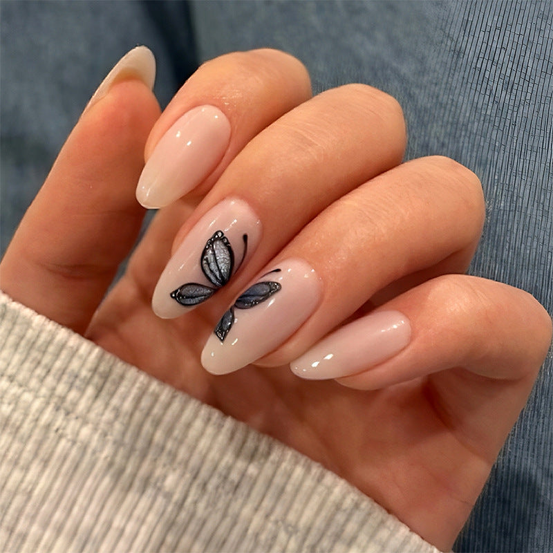 Artistic Press-On Nail Set with Elegant Butterfly Design kalsten