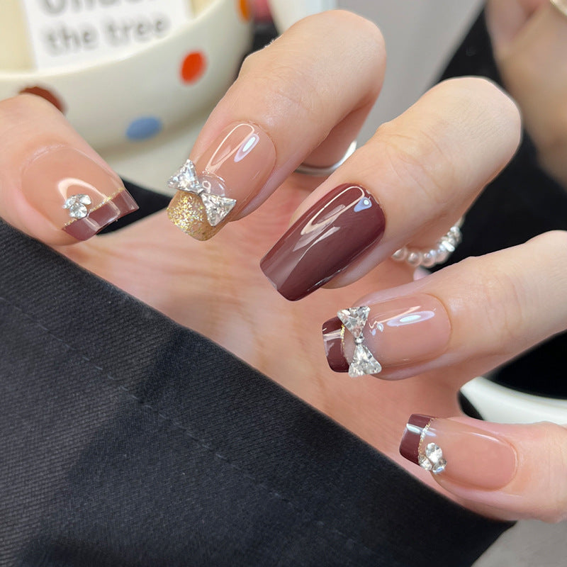 Glamorous Press-On Nail Set with Decorative Gemstone Accents Kalsten