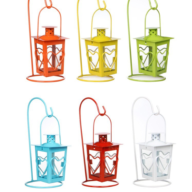 Decorative Hanging Heart-Window Metal Tea Light Lantern with Curved Display Stand Kalsten