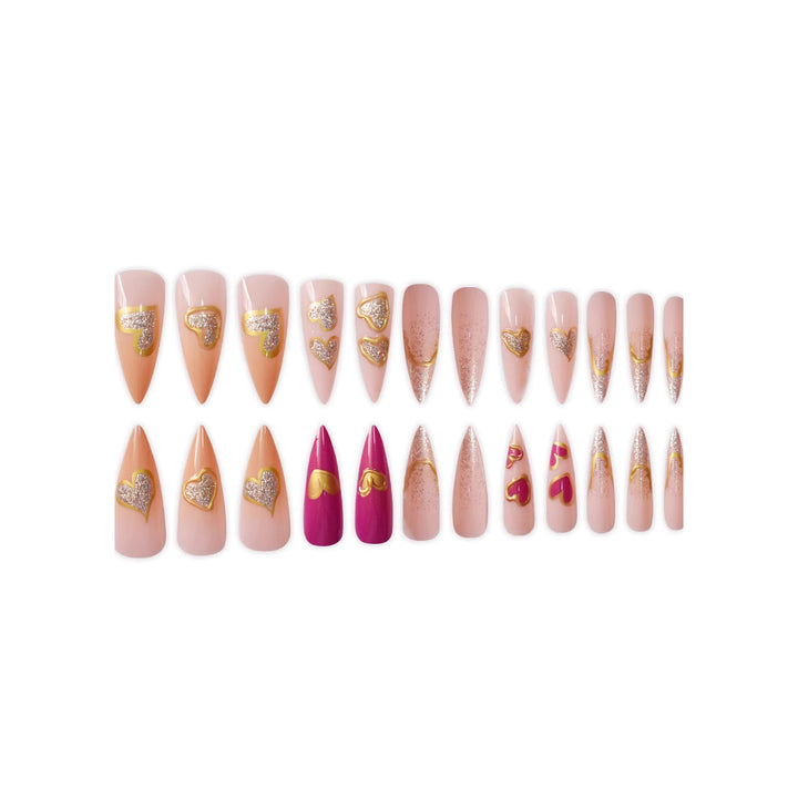 Heart-Embellished Acrylic Press-On Nails Kalsten