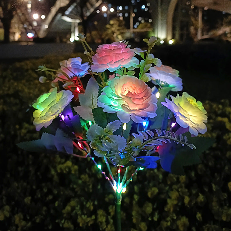 Realistic Artificial Peony Bouquet Solar Garden Stake With Dusk-To-Dawn LED And Adjustable Stem Kalsten