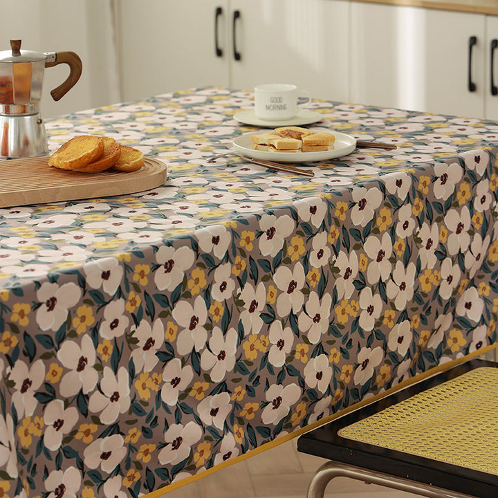 Coated tablecloth in country house style with botanical print and fine hem Kalsten