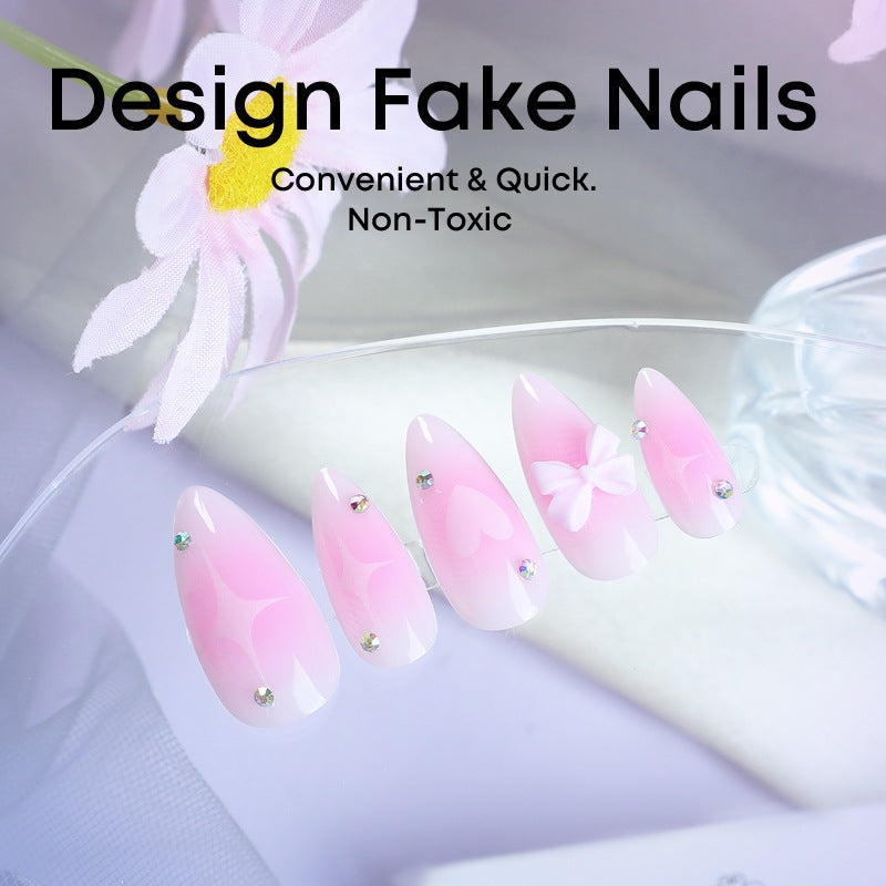 Artificial nail set with delicate hearts and sparkling accents Kalsten