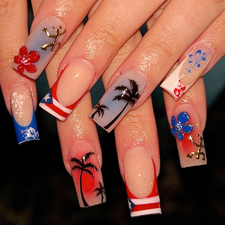 Artistic acrylic nails with floral and tropical design Kalsten