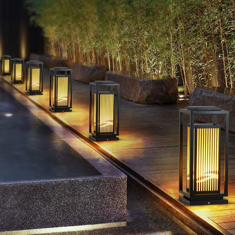 Japanese-Inspired LED Outdoor Lantern With Wooden Frame Kalsten