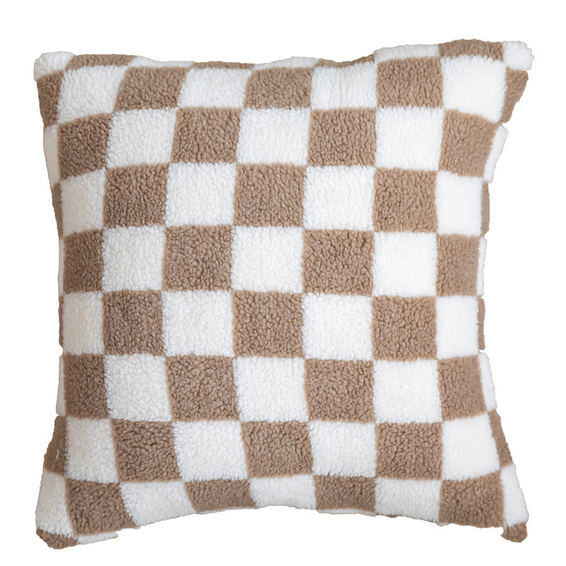 Checked Plush Throw Cushion