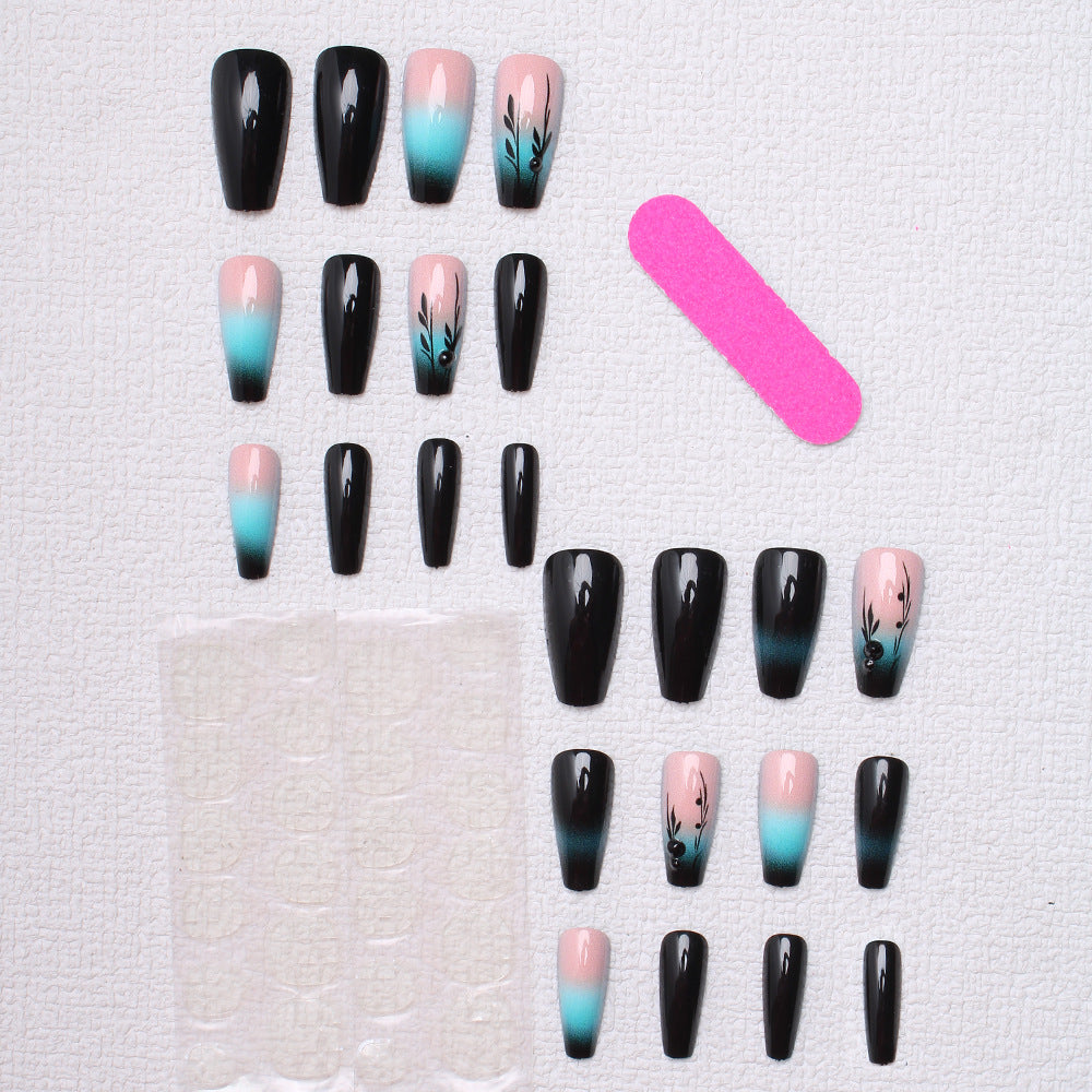 Ombre Press-On Nail Art with Floral Design Kalsten