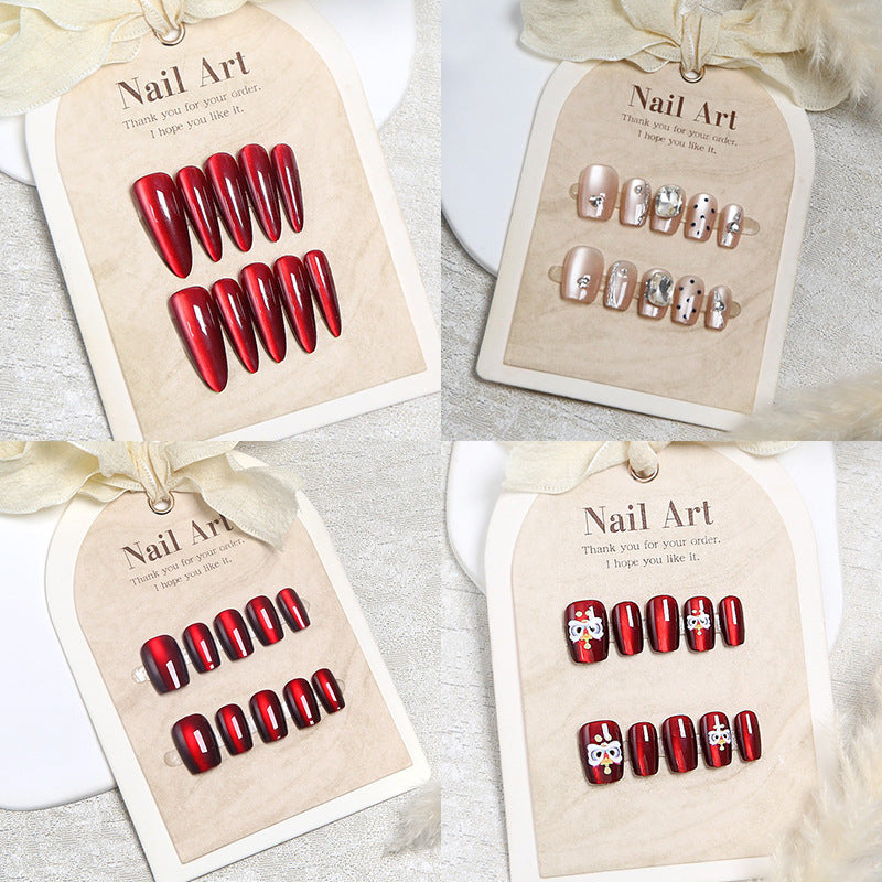 Elegant Rhinestone-Embellished Press-On Nail Art