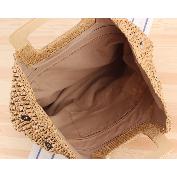 Handcrafted basket bag with modern wooden handle Kalsten
