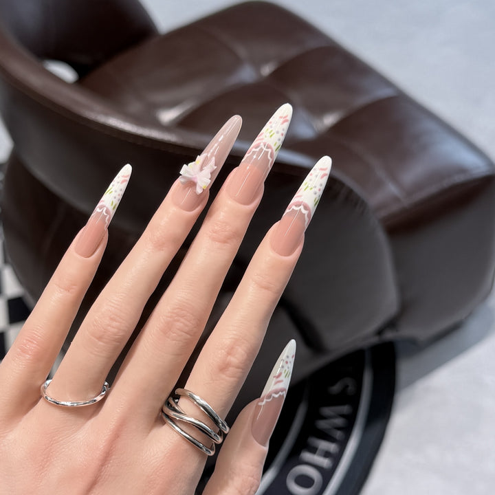 Elegant Floral Stiletto Press-On Nail Art Set Kalsten
