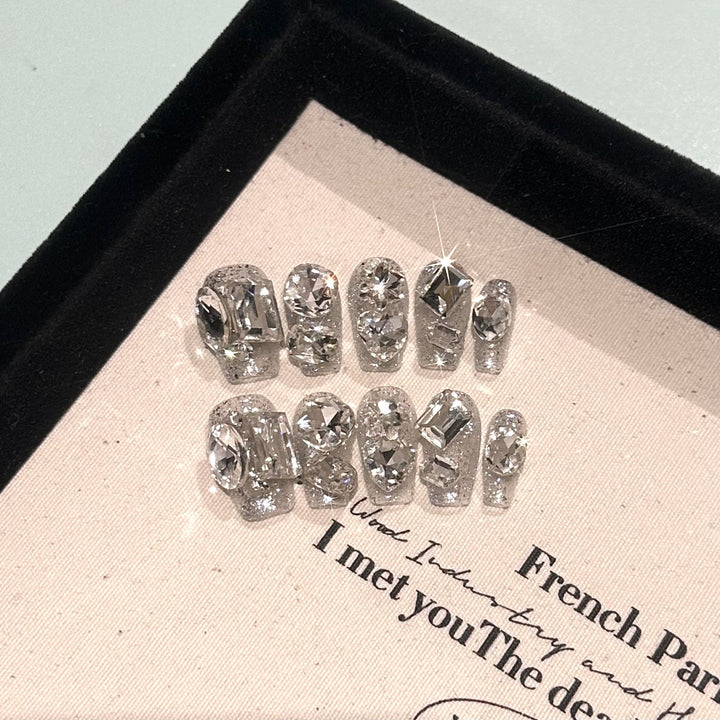 Luxurious Crystal-Accentuated Press-On Nail Art