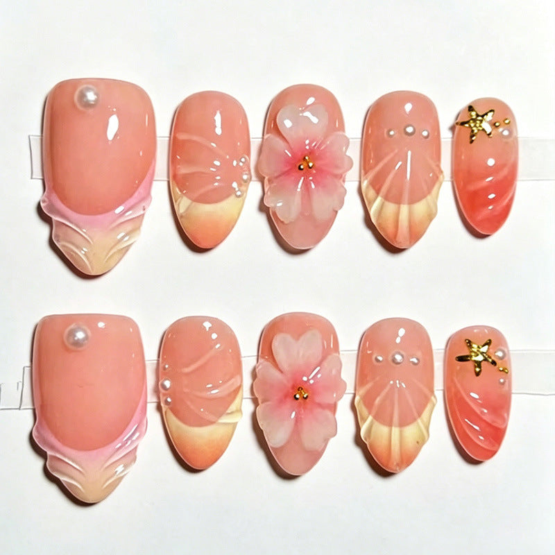 Artificial nail set with elegant floral decorations and luxurious shine Kalsten