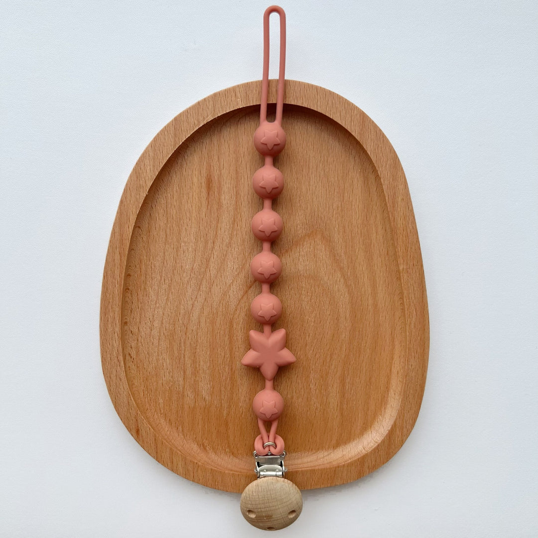 Silicone Sensory Bead Pacifier Leash with Safety Snap Clamp