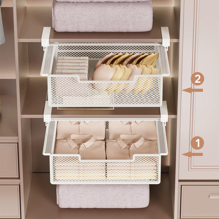 Under-Shelf Pull-Out Metal Mesh Storage Drawer with Clamp Mount