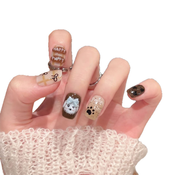 Playful Cartoon Dog-Themed Press-On Nail Art Set Kalsten