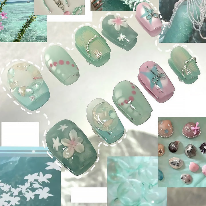 Mermaid-Inspired Decorative Press-On Nail Set Kalsten