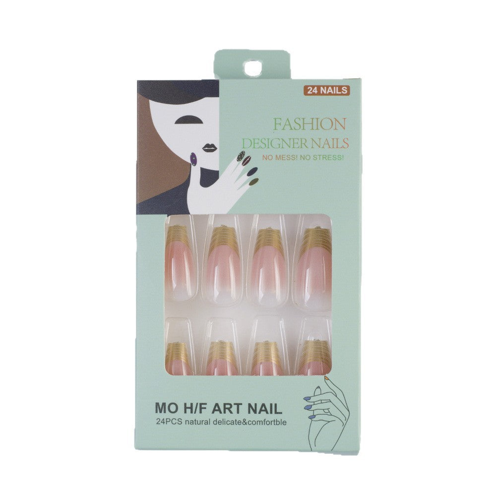 Acrylic Nail Set with Elegant Ombre Design and Golden Accents Kalsten