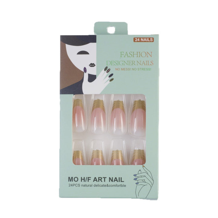 Acrylic Nail Set with Elegant Ombre Design and Golden Accents Kalsten