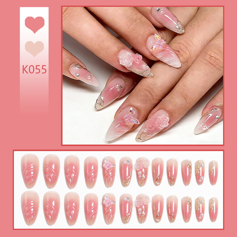 Artificial nails with delicate rose design and glitter accents Kalsten
