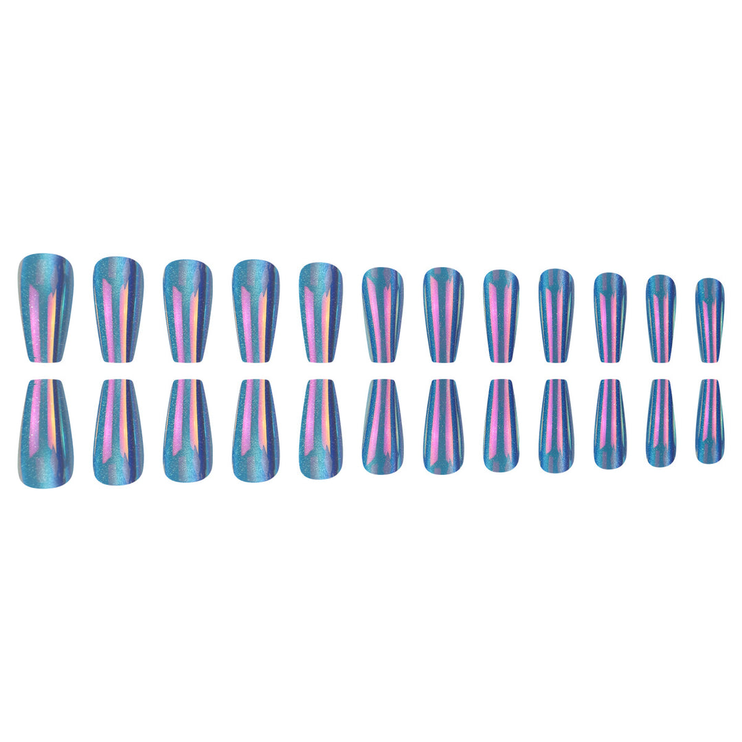 Glossy Press-On Nail Extensions with Glitter Stripes Kalsten