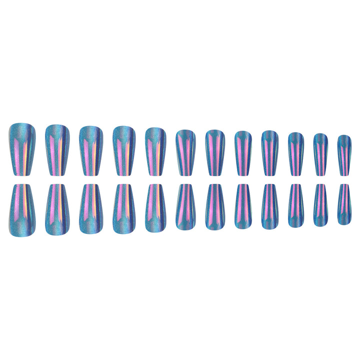 Glossy Press-On Nail Extensions with Glitter Stripes Kalsten