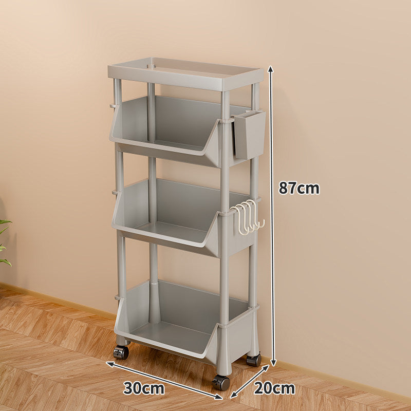 Slim Four-Tier Rolling Storage Cart with Stacking Open Bins